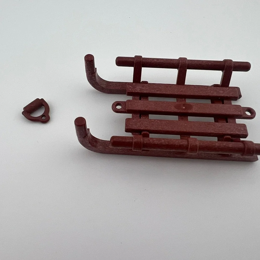 Vintage Playmobil Brown Sled Accessory w/ Handle Pull Rope Winter Scene NO ROPE
